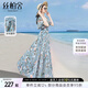 絲柏舍沙灘風(fēng)連衣裙2024夏裝V領(lǐng)優(yōu)雅花色顯瘦大擺裙