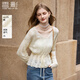 香影鏤空v領(lǐng)白色針織開(kāi)衫女2026春季新款超好看長(cháng)袖系帶收腰上衣 白色 M 160/84A/95-110斤