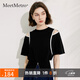 MeetMetro瑪依爾設計感露肩T恤女2025夏新款小眾開(kāi)叉短袖純棉上衣 黑色 L