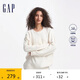 GAP女裝春秋可機洗抗靜電logo絞花毛衣寬松美式針織衫637635