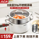 北美電器（ACA）316L不銹鋼湯鍋家用加厚陶瓷燉鍋蒸煮鍋蒸籠鍋電磁爐燃?xì)馔ㄓ?ACA白色陶瓷湯鍋帶籠 22cm