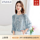 ZXEGI流行牛仔藍(lán)真絲襯衫女圓領(lǐng)七分袖春夏新款寬松印花100%桑蠶絲上衣 牛仔藍(lán) 2XL