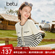 百圖betu女裝秋季新款毛針織衫長袖圓領(lǐng)毛織上衣開衫女2308T06 黑白條 L