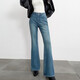 Olrain歐芮兒美式藍色牛仔褲女春季女裝新款時(shí)尚通勤復古微喇褲 藍色 L