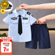 G.DUCKKIDS小黃鴨男童套裝春秋季新款兒童警官警察衣服男寶寶演出服裝三件套 短袖襯衣+褲子+帽子三件 110 尺碼4~5歲【100-110cm】cm