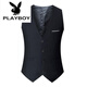 花花公子（PLAYBOY）韓版男純棉馬甲西裝修身背心春秋休閑免燙商務(wù)禮服伴郎職業(yè)正裝 黑色馬甲(款)【舒適抗皺百搭】 XL 130斤以下胖就拍大一碼