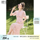 她池V領(lǐng)連衣裙2025夏裝新款女裝時尚優(yōu)雅高腰修身刺繡中長裙