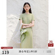 自巧小個(gè)子氣質(zhì)正肩抽褶梨形身材連衣裙2024夏季新款收腰顯瘦裙子 山嵐綠 XXS (1碼)