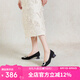 千百度（C.BANNER）絨面高跟鞋春夏款粗跟羊皮女鞋淺口晚晚鞋A23443620 黑色 36 