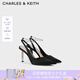 CHARLES&KEITH亮鉆鏈條腕帶尖頭高跟涼鞋女七夕禮物送女友CK1-60280436 BLACK TEXTURED黑色紋理 36