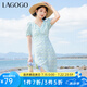 lagogoV領(lǐng)泡泡袖開叉碎花連衣裙女拉谷谷春夏新款溫柔雪紡A字裙 混色(Y0) S 155/36