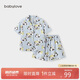 babylove親子裝家居套裝夏季薄款竹棉山茶母女母子短袖短褲居家兩件套睡衣
