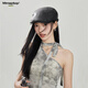 MMOPTOP復(fù)古PU皮質(zhì)前進(jìn)帽女春秋季百搭個(gè)性顯臉小畫家貝雷帽子男 黑色