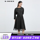 S.DEER圣迪奧女裝圓領(lǐng)格紋網(wǎng)紗拼接連衣裙套裝S223Z1423 黑色/91 M 165