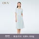 OVV2023春夏新款女裝單面緞三醋酸經(jīng)典圓領(lǐng)清爽百褶短袖連衣裙 藍灰（凈色）06 M