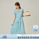 范思藍(lán)恩法式甜美方領(lǐng)蝴蝶結(jié)連衣裙2024夏裝新款100%棉高腰裙子女 甜品藍(lán) S