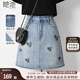 她池高腰牛仔裙2025夏裝新款女時(shí)尚燙鉆水洗短款A(yù)字半身裙