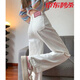 貝仙祺白色高腰闊腿牛仔褲女2025春秋新款小個子寬松顯瘦直筒窄版拖地褲 白色長褲 L 106-116斤