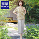 羅蒙（ROMON）媽媽夏裝短袖T恤中年女裝洋氣上衣服中老年夏季氣質(zhì)中式雪紡套裝 香檳色 3XL (推薦120-130斤)