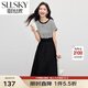 熙世界sllsky休閑條紋短袖拼接連衣裙假兩件收腰顯瘦裙子2025夏季新款 摩登黑 M