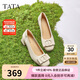 他她TATA白色休閑鞋女鞋通勤單鞋女鞋真皮粗跟高跟鞋X8MA6AQ5米白 37