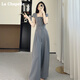拉夏貝爾（La Chapelle）休閑闊腿褲法式連體褲女2025夏季新款修身氣質女神范重要場合連衣 水泥灰(常規(guī)) 水泥灰(常規(guī)) M 100-110斤