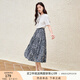 香影碎花藍(lán)色半身裙女2025春季新款過(guò)膝中長(zhǎng)a字裙法式小清新裙子 藍(lán)色 M