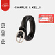 CHARLIE&KELLI CK品牌輕奢新款簡(jiǎn)約真皮腰帶百搭裝飾配牛仔褲女士皮帶七夕禮物 黑色【京東配送】 105cm 【配精美禮盒】
