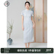 固執(zhí)（OBSTINATE）【特價(jià)】2025夏季新中式藍(lán)色蕾絲減齡短袖改良國風(fēng)古韻旗袍連衣裙 藍(lán)色 S