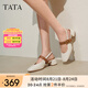 他她（TATA）法式氣質(zhì)粗跟涼鞋女鞋包頭淺口單鞋2025夏季新款 米白/棕 36