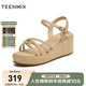 天美意一字帶涼鞋商場同款交叉條帶坡跟百搭女鞋2025夏新款COO10BL5 杏色 36
