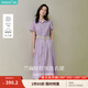 茵曼（INMAN）【苧麻】章若楠同款法式娃娃領(lǐng)連衣裙女裝2025夏季新品泡泡袖裙子 冰蘭紫【好評返現(xiàn)】 XL