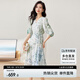 尚都比拉[100%桑蠶絲]夏季短袖真絲連衣裙女V領(lǐng)高級感氣質(zhì)印花裙 花色 XL