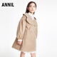 安奈兒（Annil）童裝女童外套中長(cháng)款秋冬款大童女孩甜美大翻領(lǐng)防風(fēng)外套 咖啡杏 150 cm
