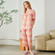 美標(biāo)夏季睡衣女短袖七分褲套裝100%棉寬松純棉家居服 薄紅梅  XL