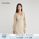 Calvin Klein Jeans秋冬女士兩件短款燈籠袖開衫針織吊帶連衣裙J221671 ACF-牛乳白 L