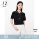 玖姿（JUZUI）商場(chǎng)同款輕運(yùn)動(dòng)拉鏈帽衫夏款休閑短袖t恤JWCX80343 花黑 S