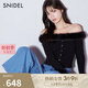SNIDEL【明星同款】秋冬毛領(lǐng)拼接一字肩羅紋針織衫SWNT245037 黑色 均碼 （F）
