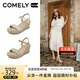 康莉（COMELY）坡跟涼鞋女2025年夏季新款編織度假風一字帶涼鞋顯高 米白  37 