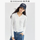 佐丹奴長袖Polo衫女心形貓咪刺繡V字翻領(lǐng)休閑上衣女05314788