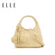 ELLE女包新款編織水桶包手提菜籃子包單肩斜挎包生日禮物25223 奶油布丁色