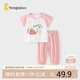 童泰（TONGTAI）嬰兒短袖套裝夏季純棉寶寶衣服男女童外出上衣長(zhǎng)褲童裝粉色100cm
