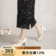 千百度（C.BANNER）通勤粗高跟鞋瑪麗珍鞋淺口單鞋女A24179207 米色 35