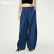 KEIGAN開(kāi)間 抽繩松緊腰牛仔褲 九分弧形寬松企鵝闊腿女士休閑褲福利回饋 經(jīng)典云朵白 M 36