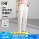 歐莎（OSA）知性通勤白色直筒牛仔褲女2025秋新款高腰顯瘦老爹煙管褲子百搭 淺杏色 S