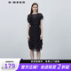 S.DEER圣迪奧女裝肌理收腰吊帶兩件短袖連衣裙S223Z12G7 黑色/91 S 160