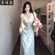 圣保美蕾絲吊帶連衣裙夏季女裝2025新款小個(gè)子韓版V領(lǐng)碎花裙子套裝長裙 套裝【杏色開衫+天藍(lán)色吊帶裙】 M 碼