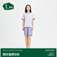 松山棉店萌寵條紋短袖短褲套裝情侶睡衣夏棉莫家居服寬松女士-紫色XL