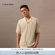 Calvin KleinJeans春夏男士休閑簡約刺繡ck古巴領(lǐng)紐扣開衫短袖針織衫J325675 RAE-卡其 L