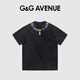 G&G AVENUE 1992法國G&G AVENUE輕奢潮牌項鏈字母短袖夏季新款水洗T恤男女同款 黑色/Black L